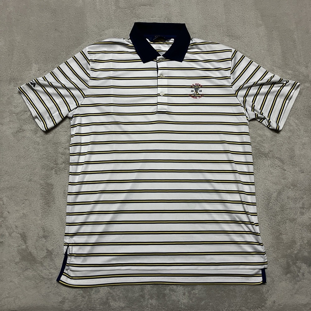 Polo Ralph Lauren Golf Shirt Mens Large White Striped‎ 2020 US Open Winged Foot